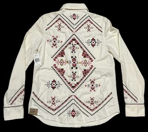 Driftwood Women’s Medium Lana Long Sleeve Western Shirt Embroidered Aztec White - Picture 1 of 16