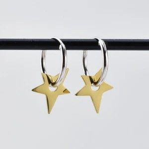 Stainless Steel Gold Star Hoop Earrings for Men Women,Punk Hip Hop Earrings - Picture 1 of 4