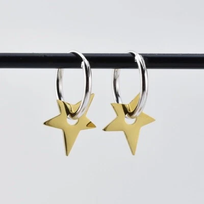 Stainless Steel Gold Star Hoop Earrings for Men Women,Punk Hip Hop Earrings - Image 1 of 4