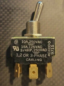 CARLING 1,2,or 3 PH TOGGLE SWITCH 15A -125VAC 10A -250VAC 2-PIN 3/4 HP-120V-250 - Picture 1 of 4