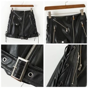 Gonna Donna PU Pelle Gotica Punk Dance Clubwear Vita Corta Alta Bodycon Nero - Foto 1 di 10