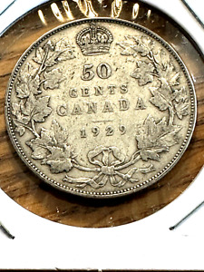 High grade 1929 Canada Fifty cents ... very low 228,000 mintage  ( item #3E14 )