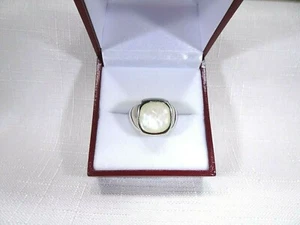 Natural White Mother Of Pearl Solid Sterling Silver Bold Ring- size 9 - Picture 1 of 12