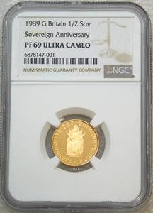 1989 Great Britain Gold 1/2 Sovereign NGC PF69 Cameo 500th Anniversary #L147 - Picture 1 of 4