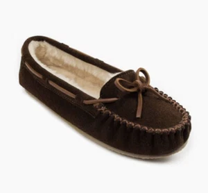 Mocasines Minnetonka Ws 6 Marrón Gamuza Pila Forrados Cuero Crudo Barco Cordones 4012 - Imagen 1 de 18