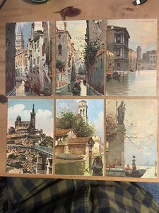 Vintage Venice Marseilles Watercolor Painted Postcards (6) Unused - Picture 1 of 8