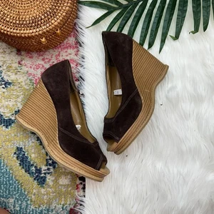 Vintage Y2K 2000s Mossimo Brown Leather Chunky Wedge Platform Sandal Boho 8.5 - Picture 1 of 11