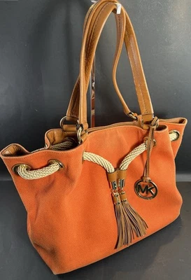 Bolso de Mano Michael Kors Marina Lona Cuerda Borlas Grande Hobo Cordón Naranja Foto 1 de 4
