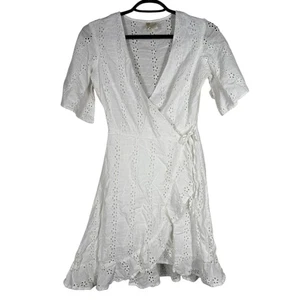 Japna White Eyelet Wrap Dress Womens Sz XS Cottagecore Feminine Boho Beachy - Picture 1 of 8
