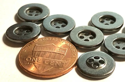7 Small Dark Silver Tone Metal 4-Hole Sew-through Buttons 12mm Almost 1/2" 12296 - Image 1 of 2