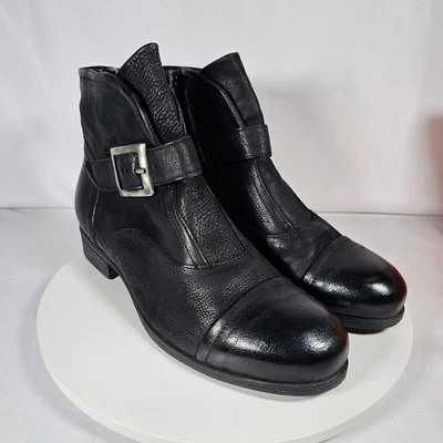 Miz Mooz Sissy Black Leather Ankle Boots Buckle Detail Side Zip Women's Sz 41 - Image 1 of 4