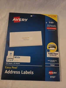 Avery leicht abziehbare Adressetiketten 1" x 4" 500 Etiketten Set weiß für Tintenstrahl 8161 - Bild 1 von 6