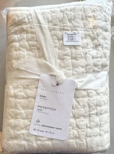 Pottery Barn PickStitch Handcrafted Cotton/Linen Quilted King Sham Ivory NWT NIP - Picture 1 of 5