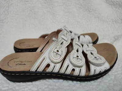 Женские сандалии Clarks Leisa Faye 6 М белые кожаные без шнуровки регулируемые шлепанцы - Изображение 1 из 4