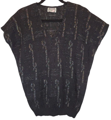 Suéter Keneth De Colección Años 90 Para Mujer 1X Negro Brillante ¡También! Manga corta cuello en V metálico Foto 1 de 4