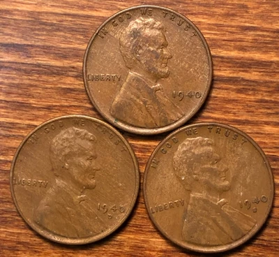 1940 1940-D 1940-S Lincoln Wheat Cents Woody Alloy Mix Error Coin Collection Lot - Image 1 of 4