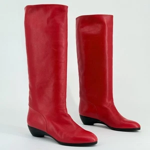 Vintage rote Leder Kniehohe Stiefel Salmaso Italy Größe EU 36 US 5,5 Retro Minimalistisch - Bild 1 von 12