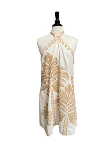 Vestido halter dorado y crema Palm Tree para mujer talla 2XL NUEVO - Imagen 1 de 5