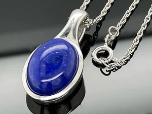 KETTE + ANHÄNGER AUS 925/-SILBER RHOD.  MIT LAPIS SILBERZEIT SCHMUCKJAGD - Bild 1 von 3