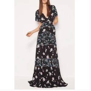 Maxi Vestido BA&SH Blush Noir Estampado Floral Corte Lateral 0 XS - Imagen 1 de 8