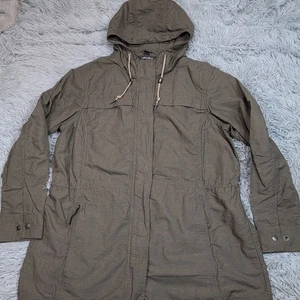 Eddie Bauer Jacket Womens XL Green Hoodie Linen Blend Coat Hiking Casual Comfort - Picture 1 of 13