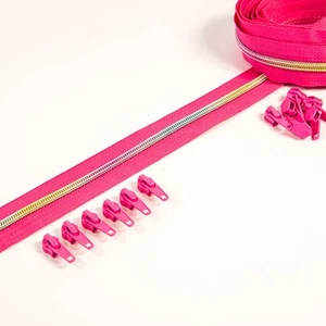 Reißverschluss multicolor 6,5 mm Raupe - 3 Meter plus 12 pinke Zipper - pink - Bild 1 von 2