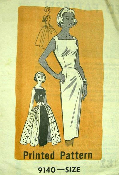 1957 Vintage Sewing Pattern B35 WIGGLE DRESS & OVERSKIRT (R759) Marian Martin - Image 1 of 1