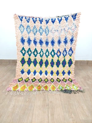 Moroccan Vintage Faded Area Rug 3x4 Handmade Tribal Blue Pink Geometric Carpet - Image 1 of 4