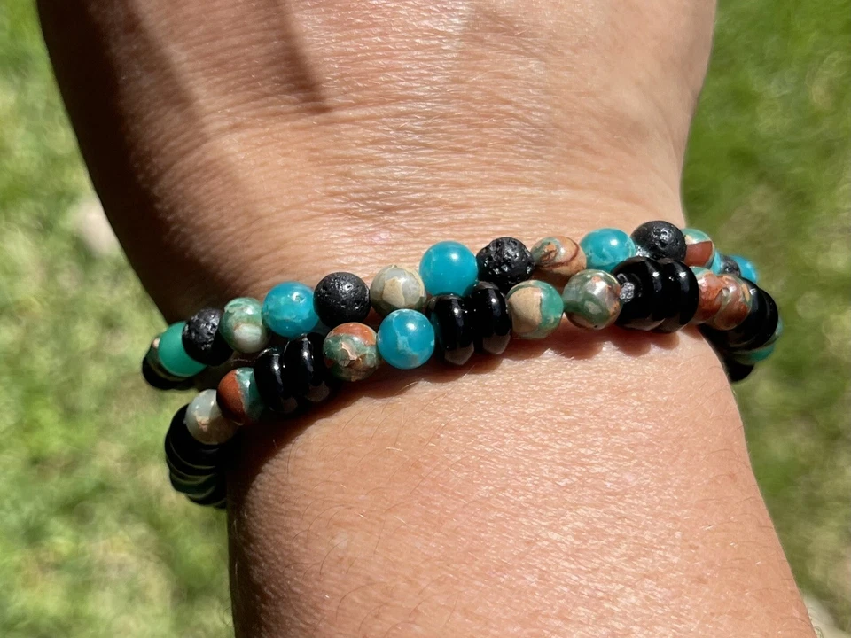 Serpentine & Lava Rock Or Disk Glass Bracelet. 6mm - Изображение 1 из 2