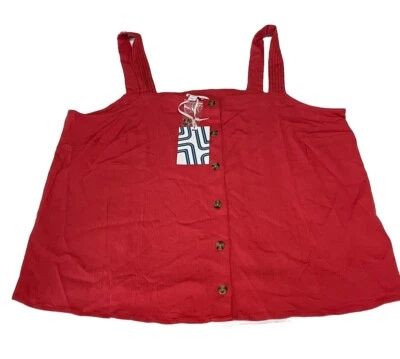 Nueva camiseta sin mangas Market & Spruce Tenley con botones roja naranja talla 1X Foto 1 de 4