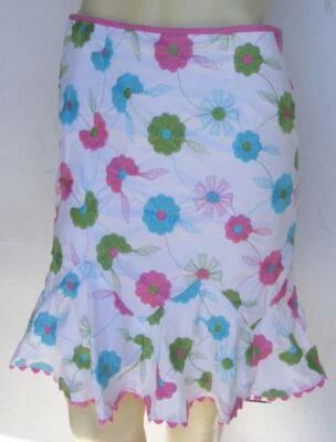 Falda Nanette Lepore 2 Crewel Cosida Bordada Floral Volantes Tulipán Acampanada Foto 1 de 4