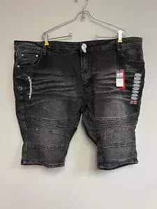 Y2K Phat Farm Black Denim Shorts Mens 44 Stretch Skinny Fit Moto Distress Grunge - Picture 1 of 5