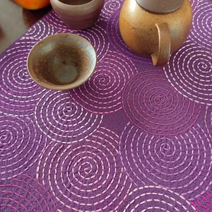 Indigo blue dyed sashiko tea ceremony matTea Pot Mat Japanese Stitching purple - Picture 1 of 6