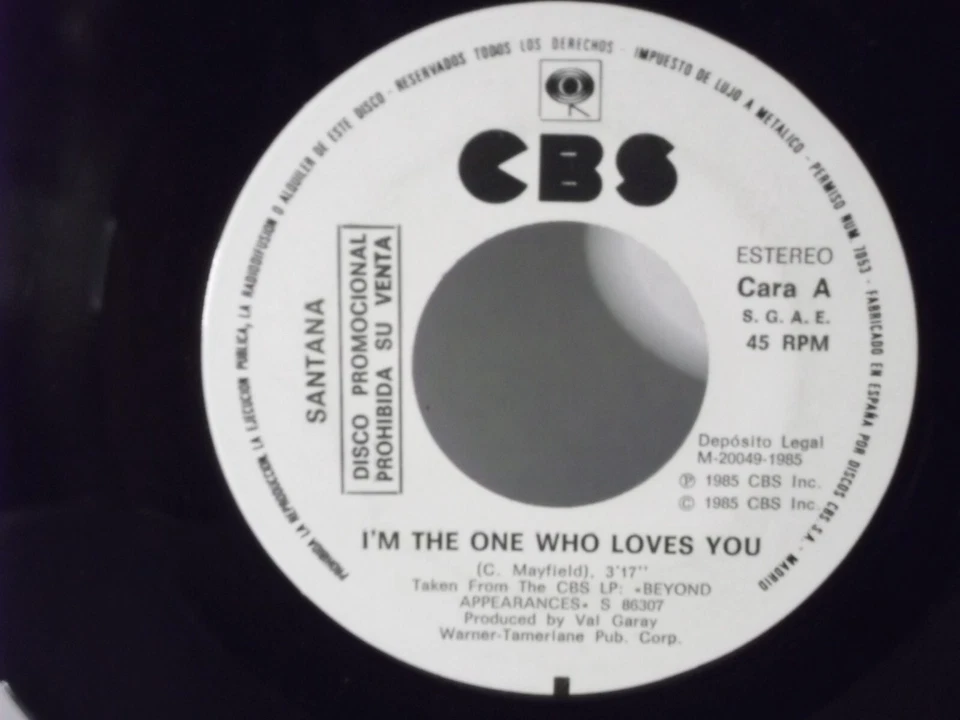 Santana,Columbia,"I'm The One Who Loves You"Spain,7" 45,PROMO,one sides,1985,M - Image 1 of 2