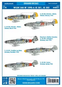 1/48 Eduard #D48051 Wilde Sau Bf109G-6 JG301 / 302 Decals - Picture 1 of 1
