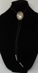 Vintage Crazy Lace Agate Bolo Tie Gold Tone Brown Red Cord Country Western Wear - Picture 1 of 8