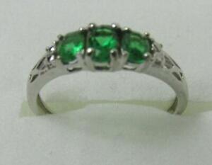 ESTATE 10K WHITE GOLD BAND WITH EMERALDS SIZE 7