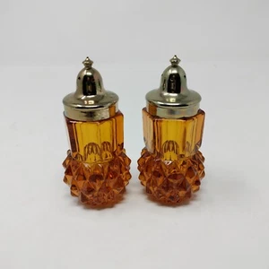 Vintage Amber Indiana Glass Diamond Point Salt and Pepper Shakers  - Picture 1 of 7