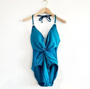 NWT La Blanca Body Shaping Swimwear Mesh V Neck Halter One Piece Swimsuit Size 2 - Picture 1 of 10
