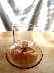 Vintage 4" Tall Amber & Clear Glass Pedestal Toothpick Holder - Picture 1 of 4
