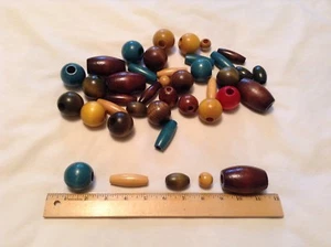Lot Of 40 Large Painted Stained Wooden Beads - Picture 1 of 2