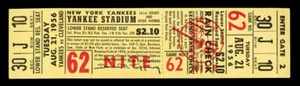 1956 CLEVELAND INDIANS @ NEW YORK YANKEES HERB SCORE'S GREATEST GAME FULL TICKET - Bild 1 von 2