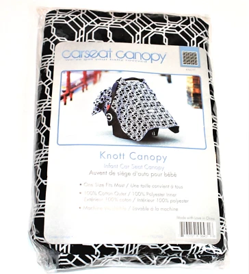 Cubierta de asiento de coche para bebé con dosel negro blanco gris patrón de nudo y Minky Foto 1 de 4