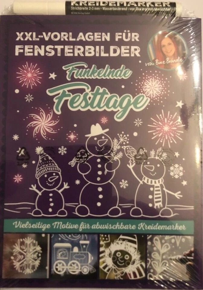 BINE BRÄNDLE XXL Vorlagen für Fensterbilder "Funkelnde Festtage" - mit Kreidemarker Neu & OVP