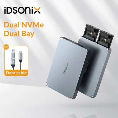 IDsonix Aluminium Dual-Bay M.2 NVMe SSD Festplatten-Gehäuse USB3.2 10Gbp Adapter