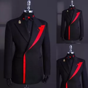 Traje de choque rojo negro para hombre elegante y diseño de alta clase chaqueta de doble botonadura - Imagen 1 de 13