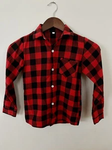 Boys Red Black Buffalo Plaid Button Down 100% Cotton Flannel Shirt Size 140 8/10 - Picture 1 of 7