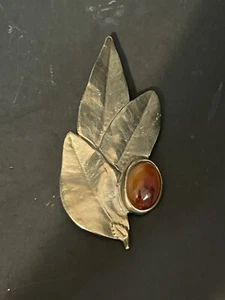 Vintage Pisces Signed Tiger Eye Enrique Lopez Pin Brooch Leaves  3.5” - Picture 1 of 6