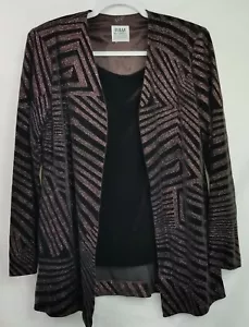 R & M Richards Black Velvet Mock Shirt Open Front Brown Glitter Jacket Size M-L - Picture 1 of 11