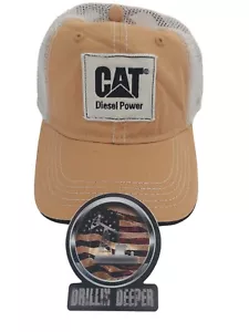 Caterpillar CAT Equipment "Diesel Power" Tan Brown Khaki Sandwich  Cap/Hat P11 - Picture 1 of 5